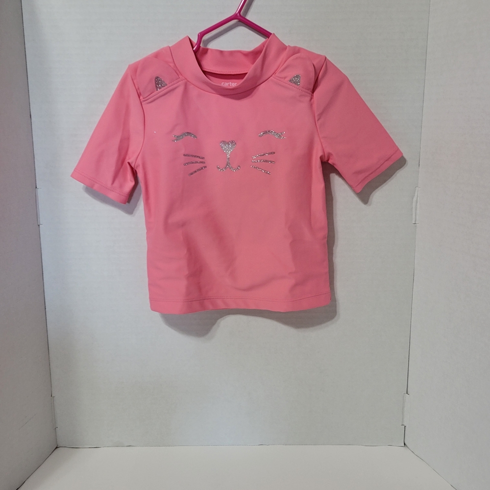 Carter’s Girls Pink Cat Rash Guard Swim Top Size 3T